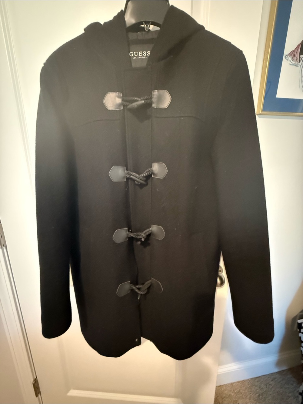 GUESS Black Hooded Toggle Pea Coat